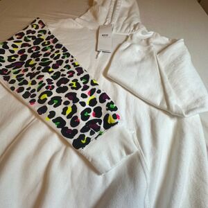 Worthy‎ Threads Women's White Neon Leopard Sleeve Hoodie Sweatshirt L NWT Read